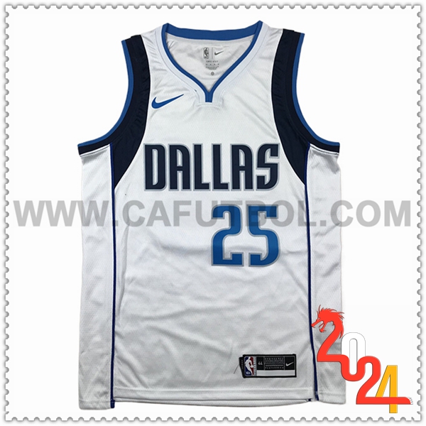 Camisetas Dallas Mavericks (WASHINGTON JR. #25) 2024/25 Blanco/Azul/Negro