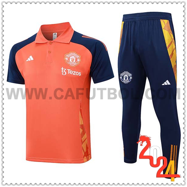 Camiseta Polo Manchester United Naranja/Azul 2024 2025