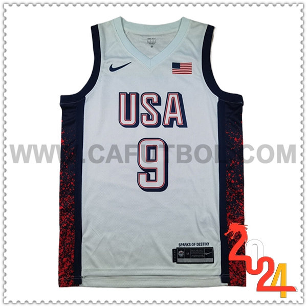 Camisetas De Futbol USA (HALIBURTON #9) 2024/25 Blanco/Negro/Rojo