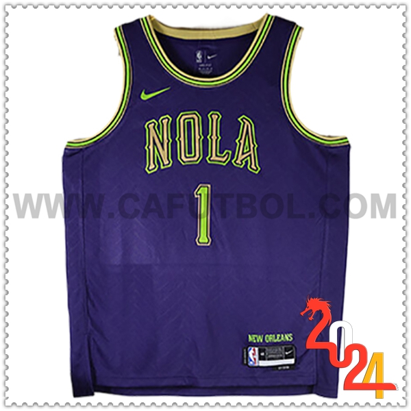 Camisetas De Futbol New Orleans Pelicans (WILLIAMSON #1) 2024/25 Violeta/Verde