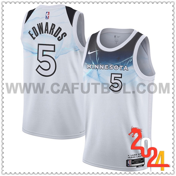 Camisetas De Futbol Minnesota Timberwolves (EDWARDS #5) 2024/25 Blanco/Azul -03