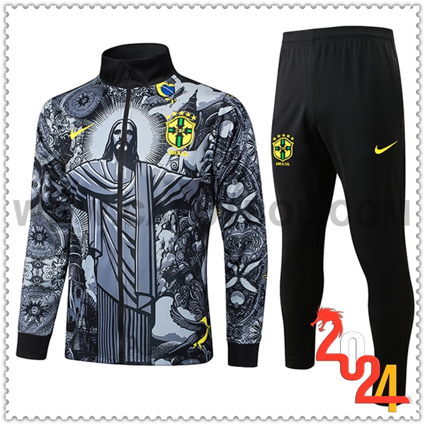 Chandal Futbol Chaquetas Brasil Gris/Negro 2024 2025
