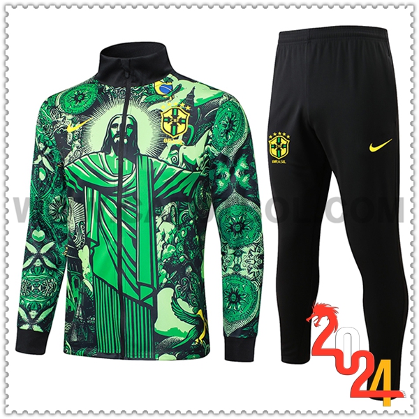 Chandal Futbol Chaquetas Brasil Verde/Negro 2024 2025