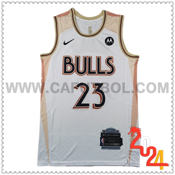Camisetas NBA Chicago Bulls (JORDAN #23) 2024/25 Blanco/Naranja
