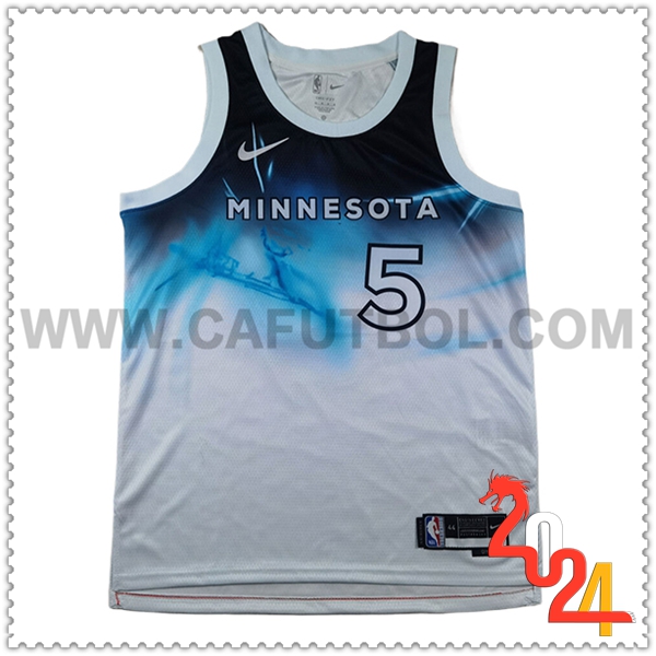 Camisetas Minnesota Timberwolves (EDWARDS #5) 2024/25 Blanco/Azul -04