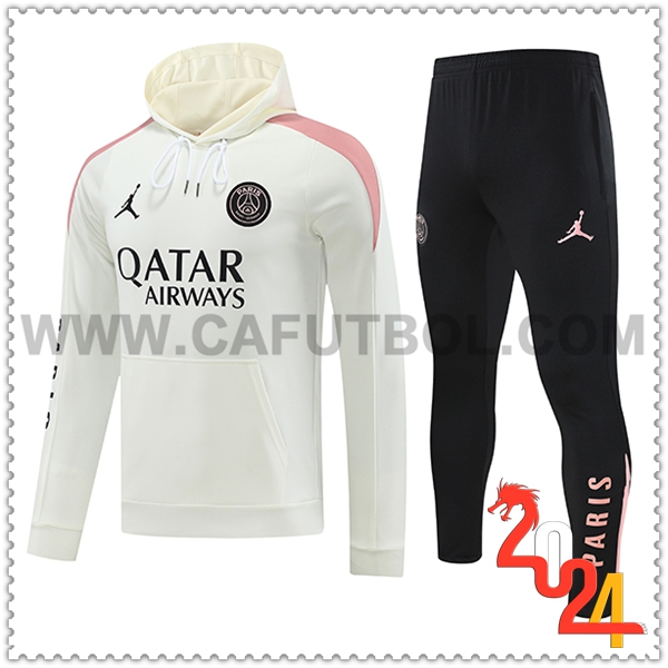 Chaqueta Con Capucha Chandal PSG Blanco/Rosa 2024 2025