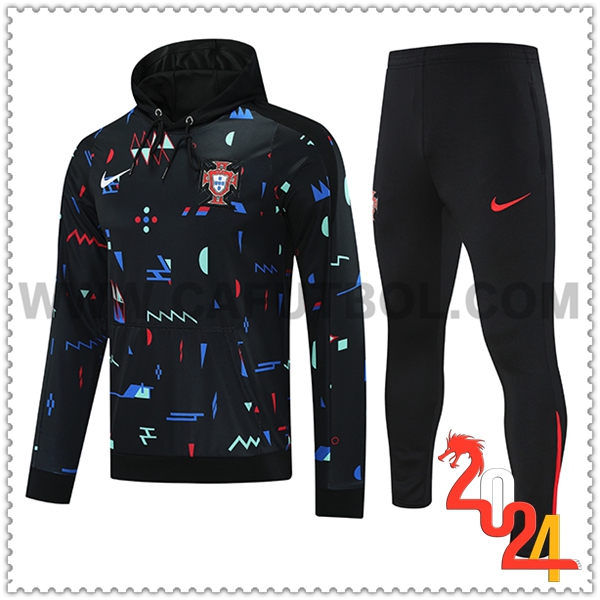 Chaqueta Con Capucha Chandal Portugal Negro 2024 2025