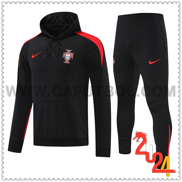 Chaqueta Con Capucha Chandal Portugal Negro/Rojo 2024 2025