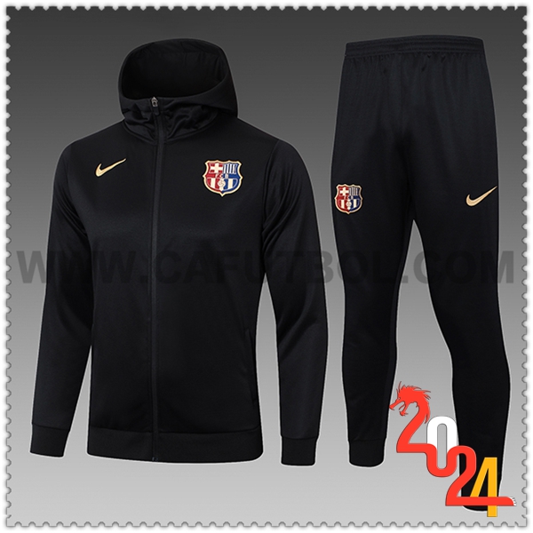 Chaqueta Con Capucha Chandal Rompevientos FC Barcelona Ninos Negro 2024 2025