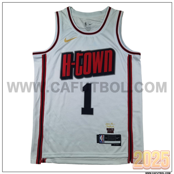 Camisetas Houston Rockets (THOMPSON #1) 2025/26 Blanco/Rojo/Negro