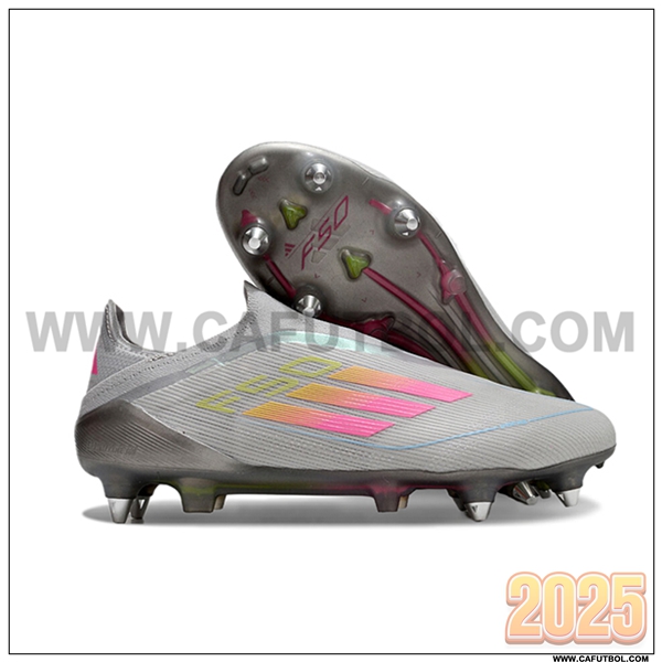 Adidas Zapatos de Futbol F50 Elite Laceless SG Gris/Rosa