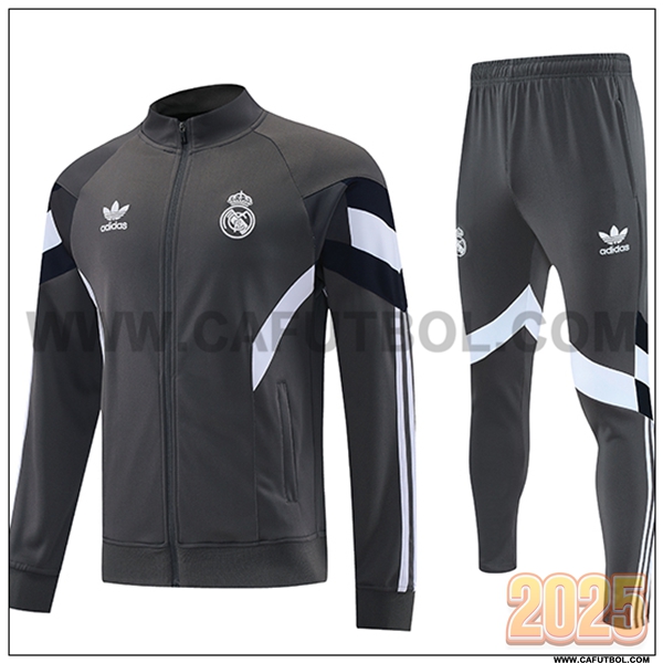 Chandal Chaquetas Futbol Real Madrid Gris/Blanco/Negro 2025 2026