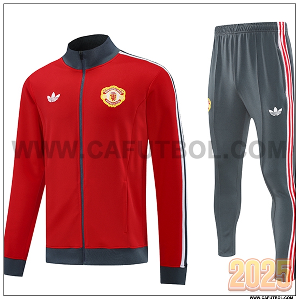 Chandal Chaquetas Futbol Manchester United Rojo/Gris 2025 2026