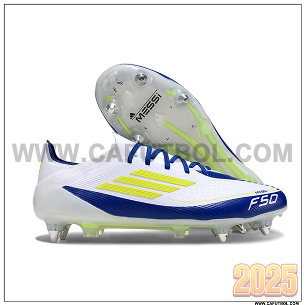 Adidas Botas De Fútbol F50 Elite SG Blanco/Azul/Amarillo