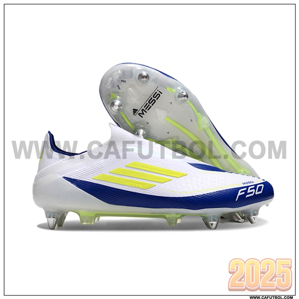 Adidas Botas De Fútbol F50 Elite Laceless SG Blanco/Azul/Amarillo