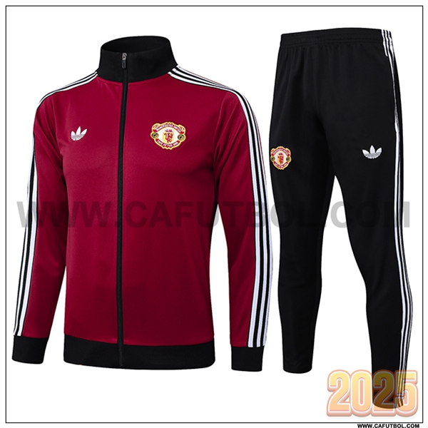 Chandal Chaquetas Futbol Manchester United Rojo/Negro 2025 2026