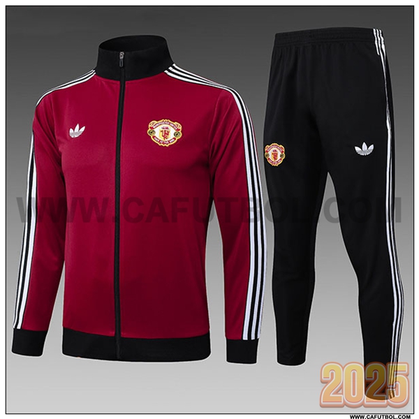 Chandal Chaquetas Futbol Manchester United Ninos Rojo/Negro 2025 2026