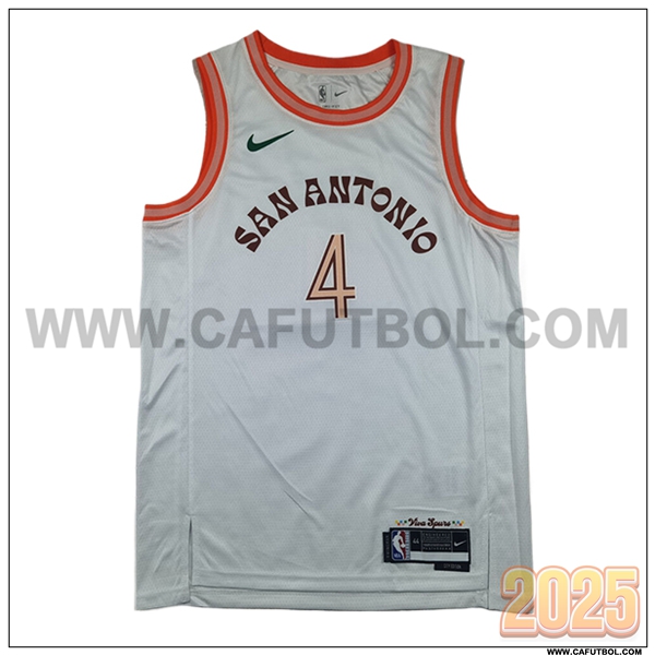 Camisetas NBA San Antonio Spurs (FOX #4) 2025/26 Blanco/Naranja