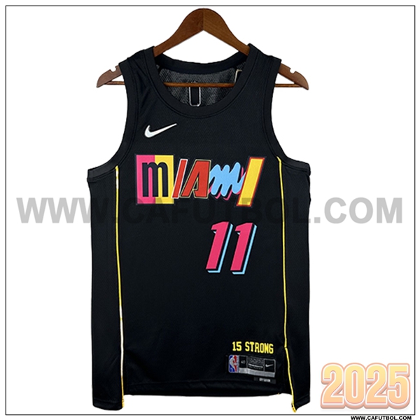 Camisetas NBA Miami Heat (JAQUEZ JR. #11) 2024/25 Negro/Amarillo/Rosa