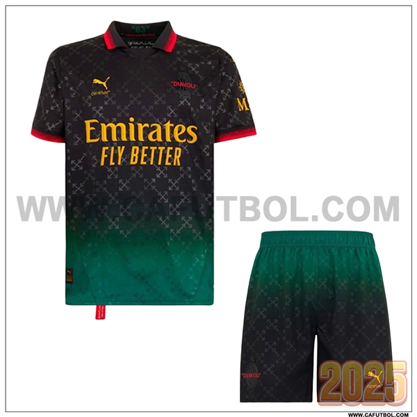Camiseta Futbol AC Milan Cuatro + Pantalones cortos Negro 2024 2025