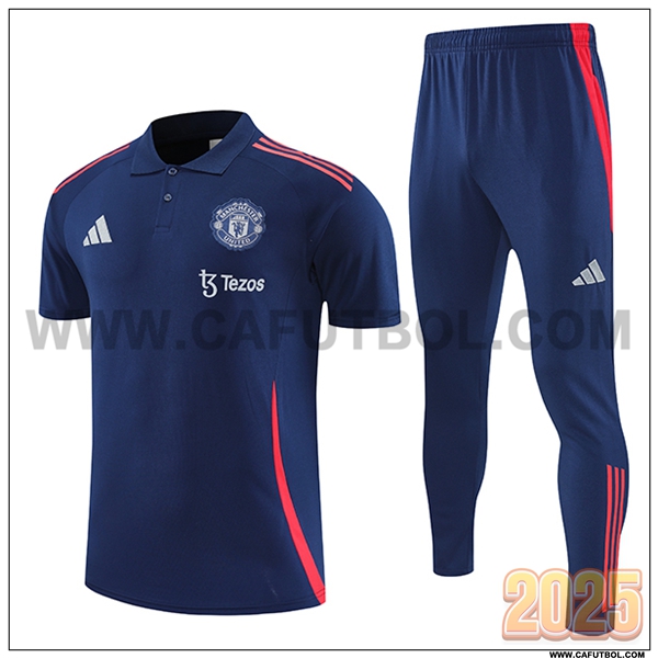 Camiseta Polo Manchester United Azul/Rojo 2025 2026