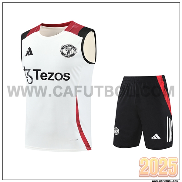 Camiseta Entrenamiento sin mangas Manchester United Blanco/Negro/Rojo 2025 2026