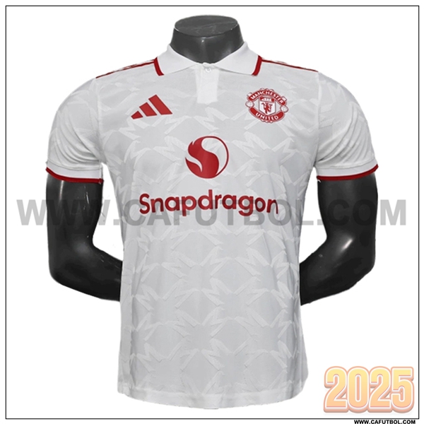 Camiseta Polo Manchester United Blanco/Rojo 2025 2026