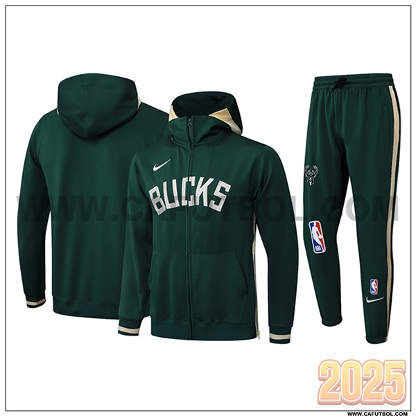 Chaqueta Con Capucha Chandal Rompevientos Milwaukee Bucks Verde 2025 2026