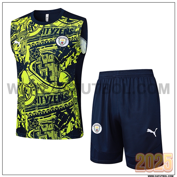 Camiseta Entrenamiento sin mangas Manchester City Negro/Verde 2025 2026