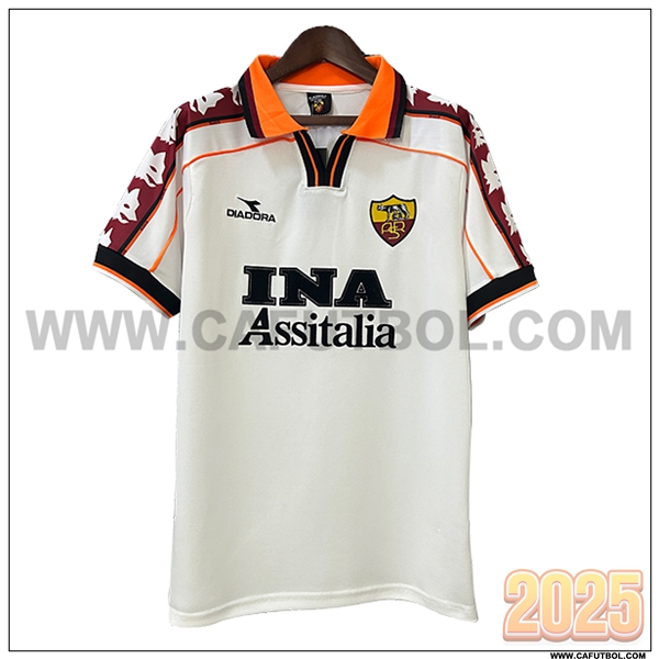 Segunda Camiseta de AS Roma Retro Blanco/Rojo 1998/1999