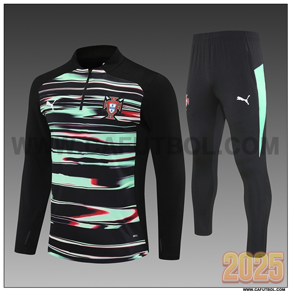 Chandal de Futbol Portugal Ninos Negro/Verde 2025 2026