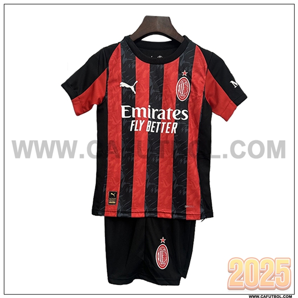 Primera Camiseta Futbol AC Milan Ninos Rojo/Negro 2025 2026