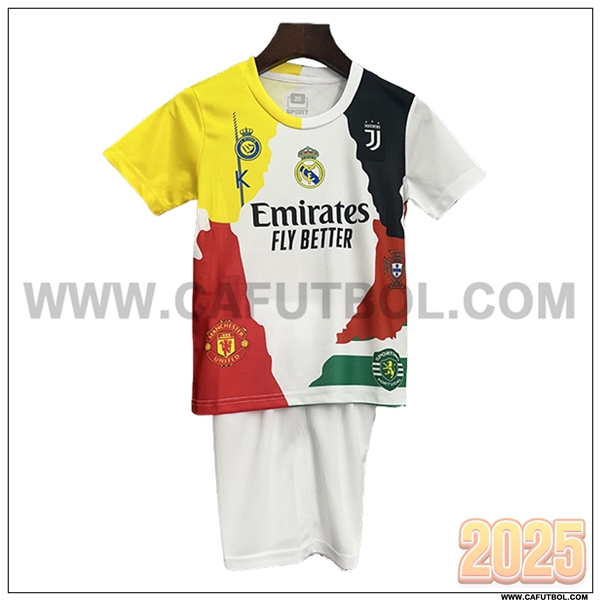 Camiseta Futbol Portugal Ronaldo Ninos Blanco/AMARILLO/Negro/Rojo Edicion Conmemorativa 2025 2026