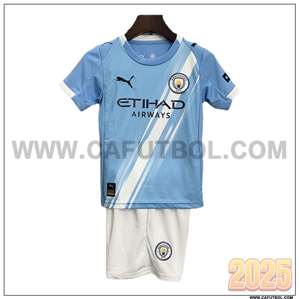 Primera Camiseta Futbol Manchester City Ninos Blanco/Azul cielo 2025 2026