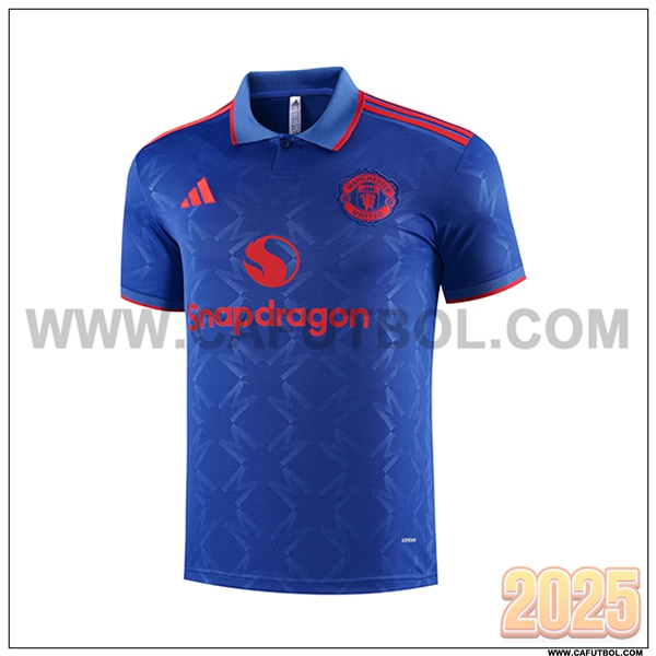 Camiseta Polo Manchester United Azul/Rojo 2025 2026
