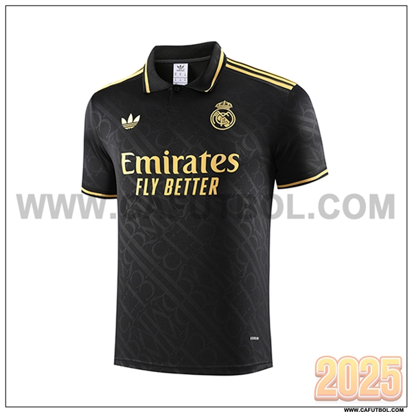 Camiseta Polo Real Madrid Negro/Amarillo 2025 2026