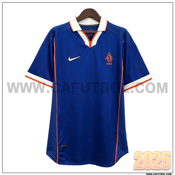 Segunda Camiseta de Paises Bajos Retro Azul/Blanco/Naranja 1998