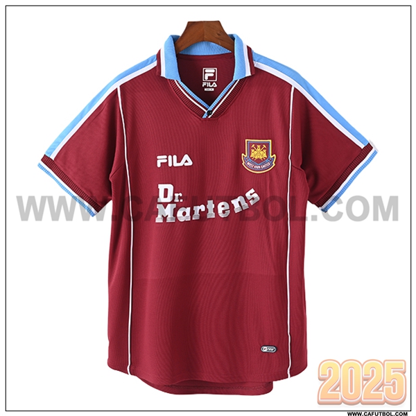 Primera Camiseta de West Ham Retro Rojo/Azul Claro 1999/2001