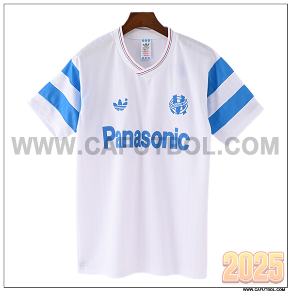 Primera Camiseta de Marsella OM Retro Blanco/Cielo Azul 1990