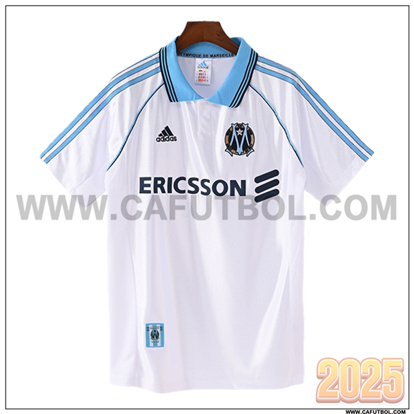 Primera Camiseta de Marsella OM Retro Blanco/Cielo Azul 1998/1999