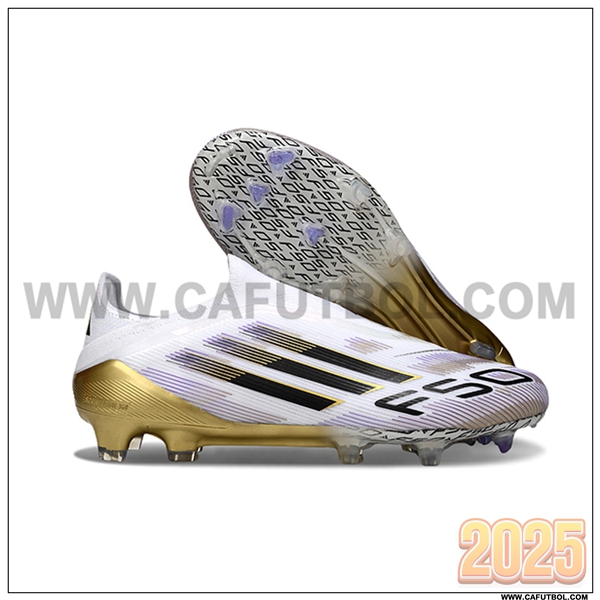 Adidas Botas De Fútbol F50 Elite Laceless FG Blanco/Negro/Amarillo