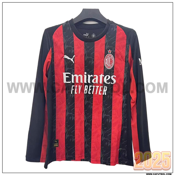 Primera Camiseta Futbol AC Milan Mangas largas Rojo/Negro Version filtrada 2025 2026