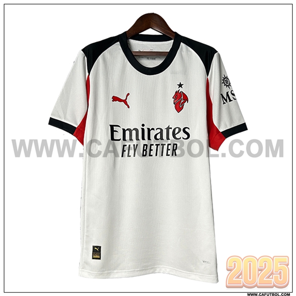 Segunda Camiseta Futbol AC Milan Blanco/Rojo Version filtrada 2025 2026