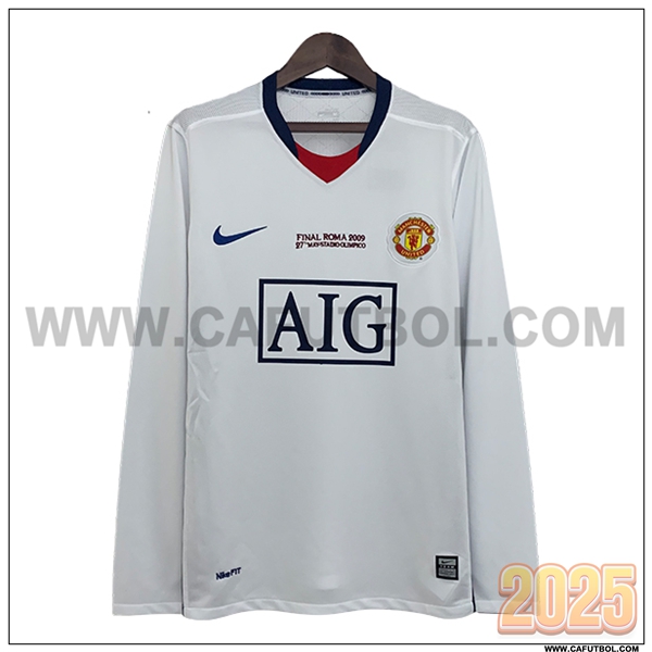 Segunda Camiseta de Manchester United Retro Mangas largas Blanco 2008/2009