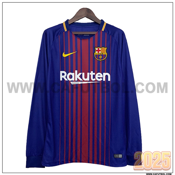 Primera Camiseta de FC Barcelona Retro Mangas largas Azul/Rojo 2017/2018