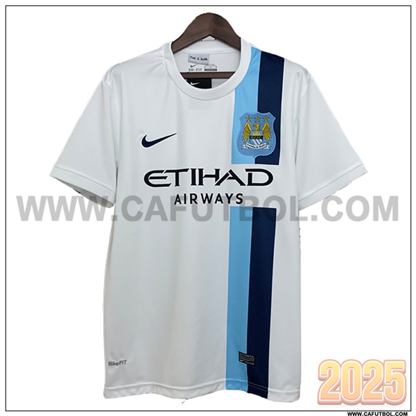 Tercero Camiseta de Manchester City Retro Blanco/Azul 2013/2014