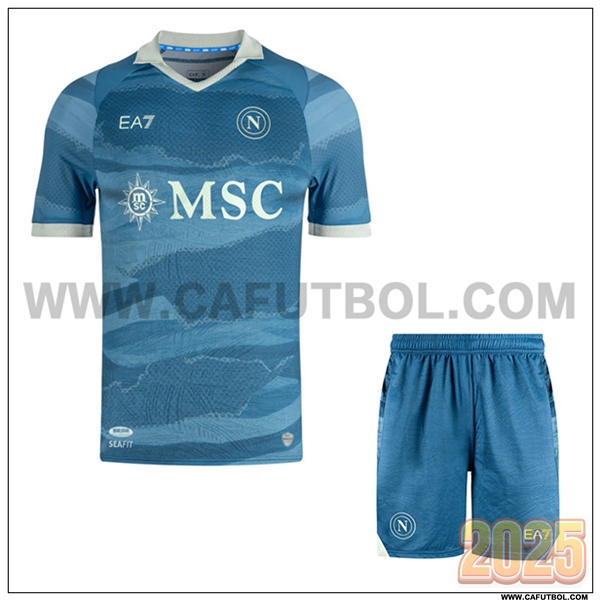 Camiseta Futbol SSC Napoles Azul Edicion Partenope + Pantalones cortos 2024/2025