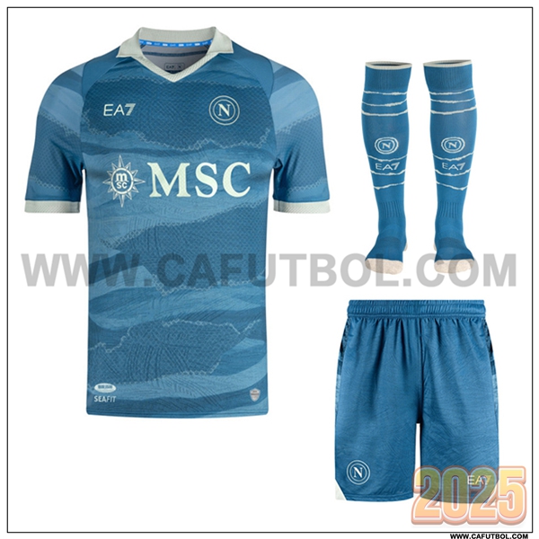 Camiseta Futbol SSC Napoles Azul Edicion Partenope (Pantalones cortos + Calcetines) 2024/2025
