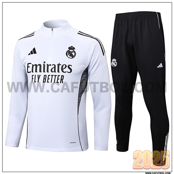 Chandal de Futbol Real Madrid Blanco/Negro 2025 2026