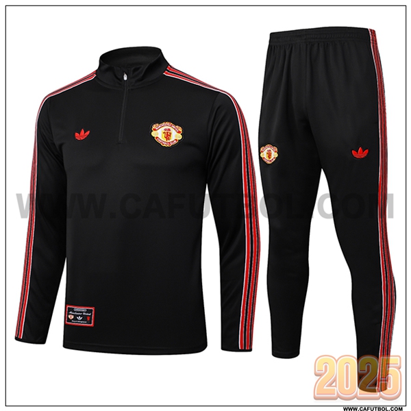 Chandal de Futbol Manchester United Negro/Rojo 2025 2026